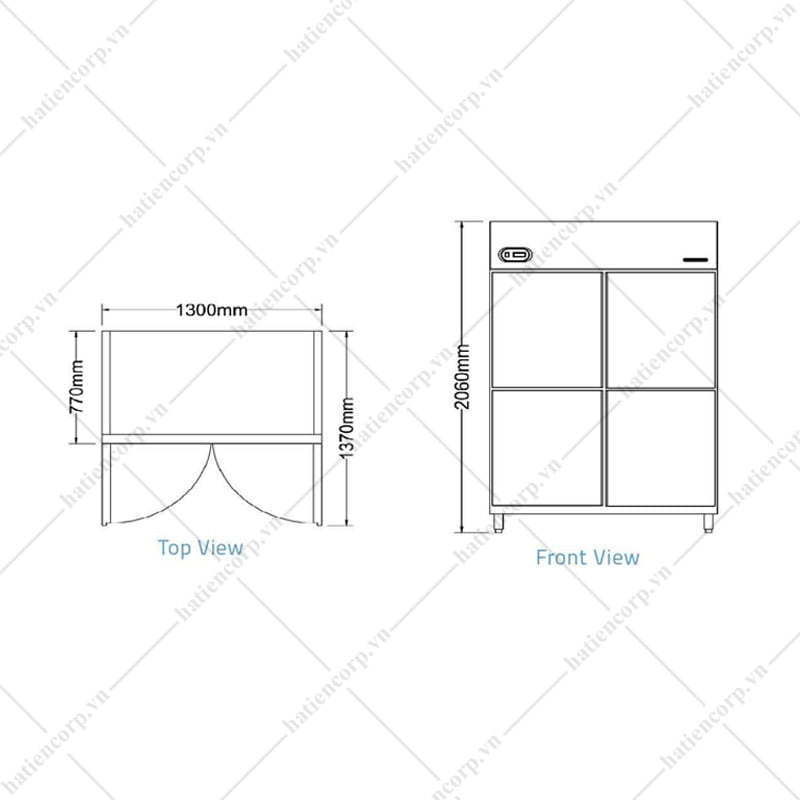 kích thước tủ mát 4 cánh berjaya