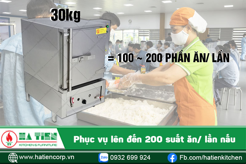 tủ cơm công nghiệp 30kg có thể phục vụ 200 suất ăn