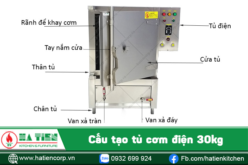 Cấu tạo tủ cơm công nghiệp 30kg dùng điện