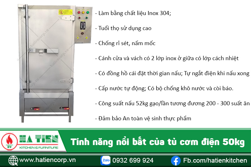tủ cơm công nghiệp 50kg nhiều tính năng