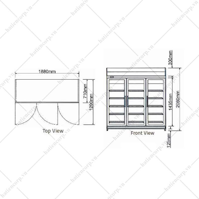 bản vẽ tủ mát 3 cánh kính berjaya