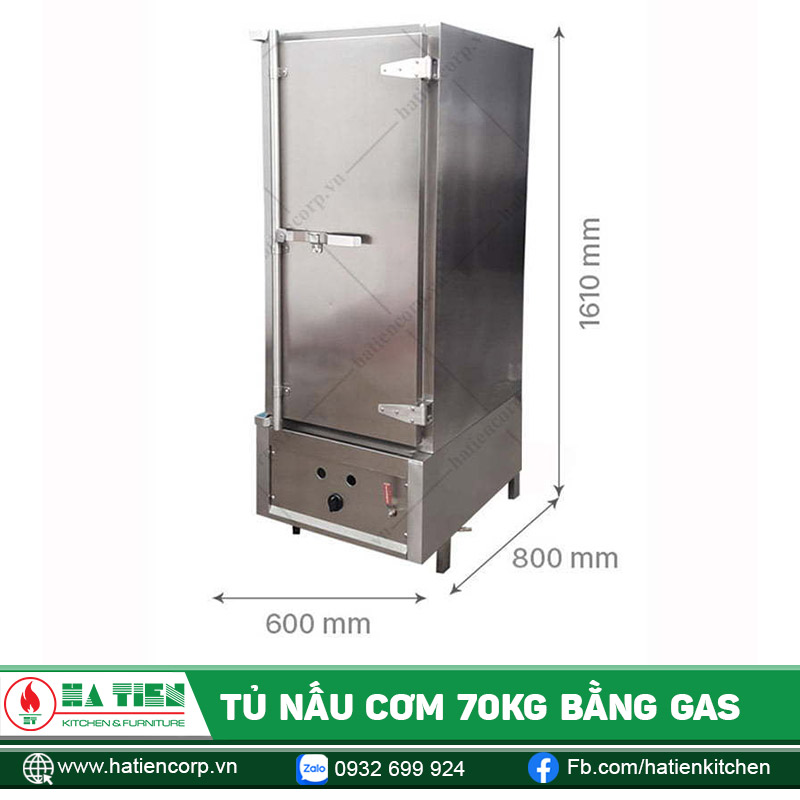 Kích thước tủ cơm dùng gas 70kg