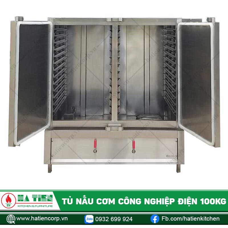 Bên trong tủ cơm công nghiệp 100kg có nhiều rãnh chứa khay cơm