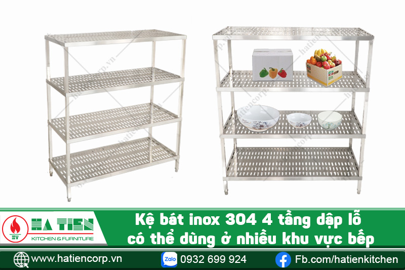 kệ bát inox 304 dập lỗ 4 tầng