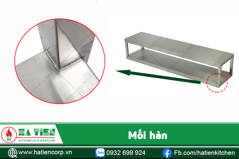 mối hàn kệ inox treo tường nhà bếp