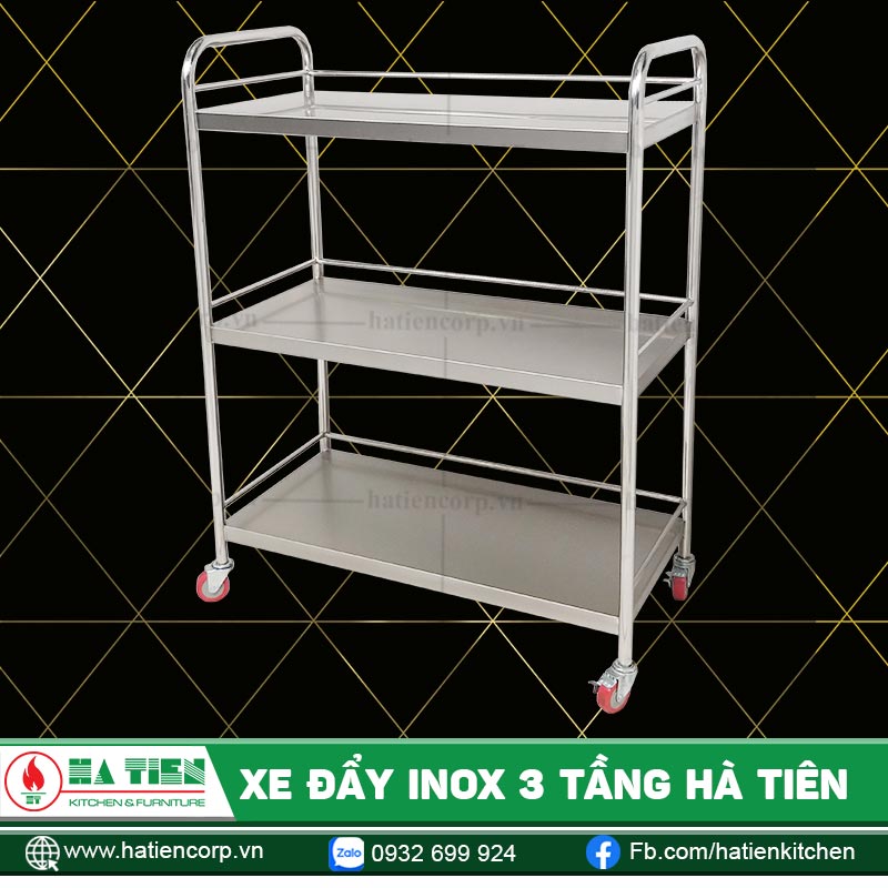 Xe đẩy inox 3 tầng Hà Tiên - Xe đẩy thức ăn nhà hàng