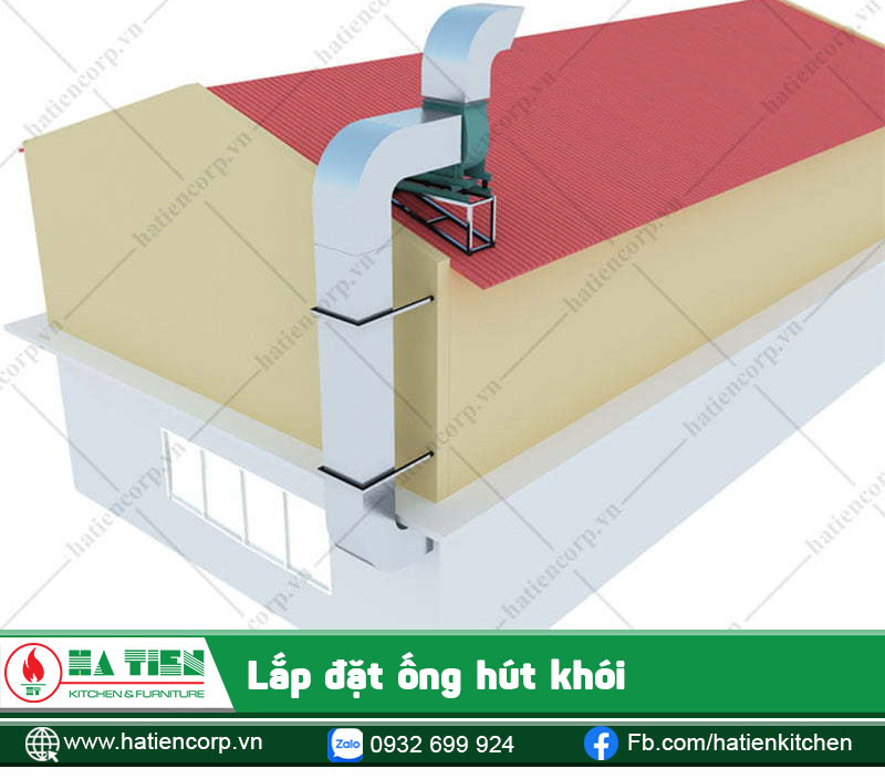 Mô hình lắp ống dẫn và quạt hút hệ thống hút khói nhà hàng