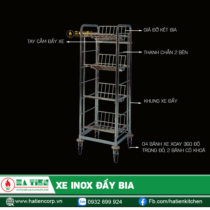 Cấu tạo xe inox đẩy két bia loại lớn