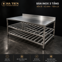 Bàn inox 3 tầng, 2 kệ dưới
