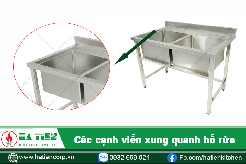 cạnh chậu inox công nghiệp