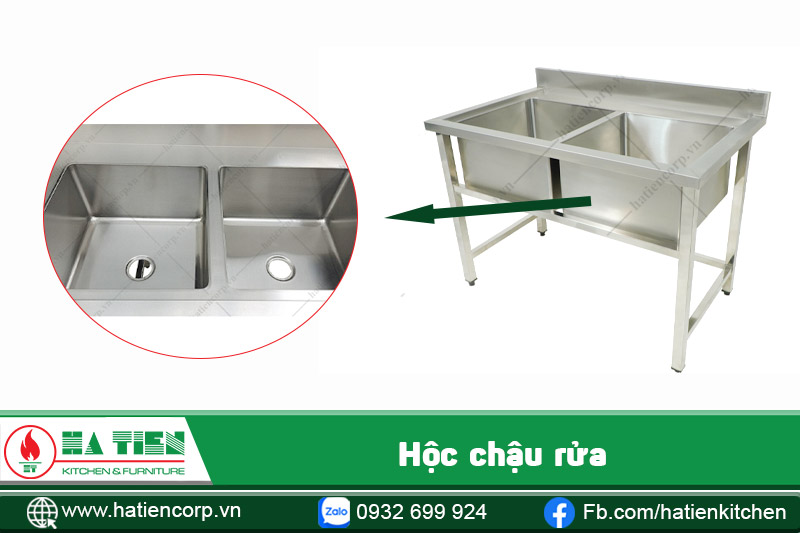 chậu rửa inox công nghiệp có 2 hố rửa