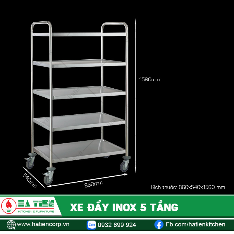 Xe đẩy inox 5 tầng - Tiện lợi và hiệu quả khi di chuyển vật dụng