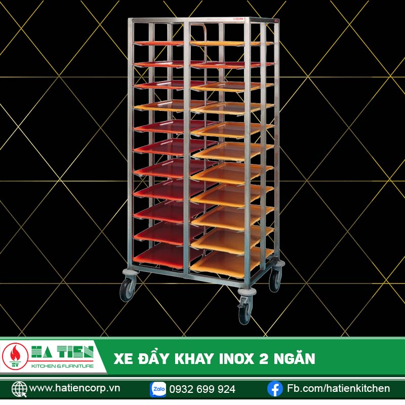 Xe đẩy khay inox 2 ngăn - Xe đẩy inox nhà hàng