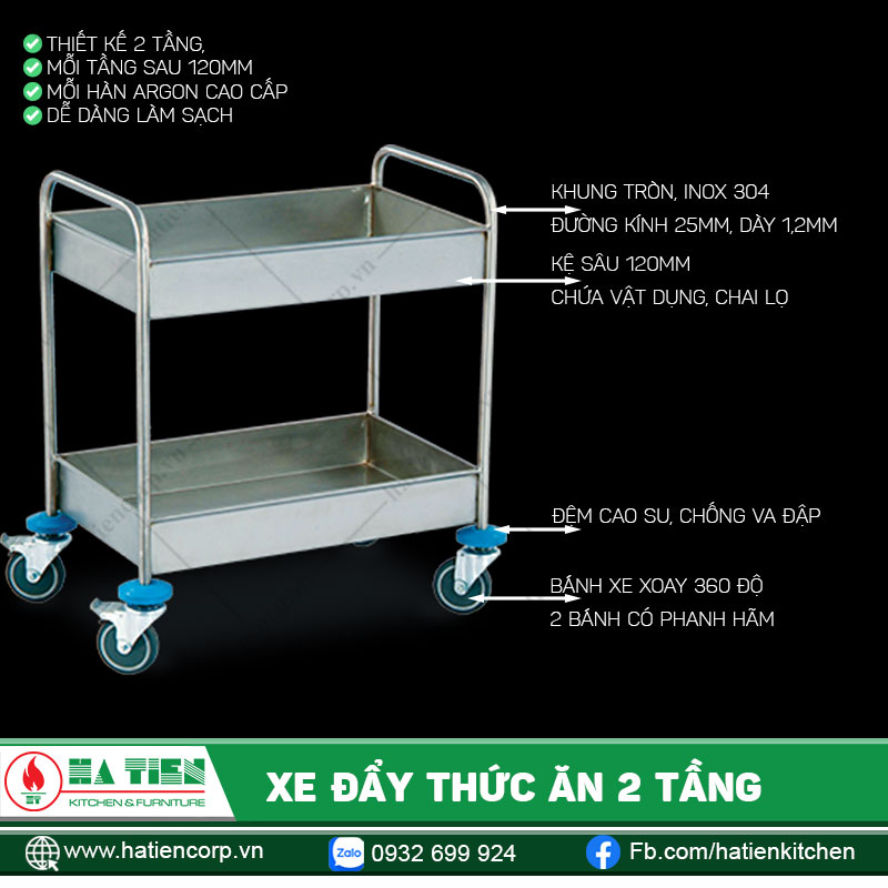 Xe đẩy thức ăn 2 tầng