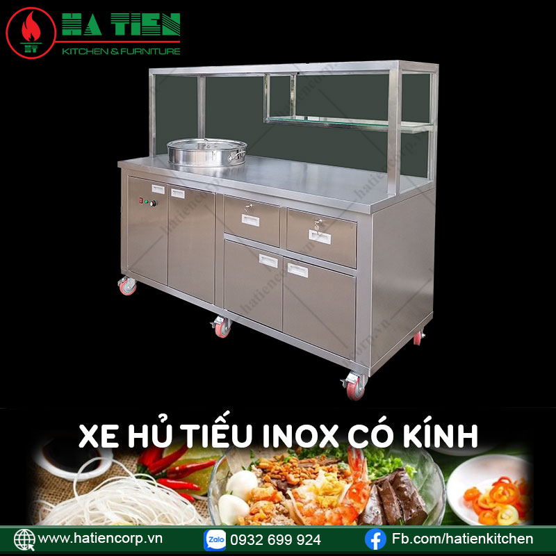 Xe Hủ Tiếu Inox Có Kính Dùng Điện