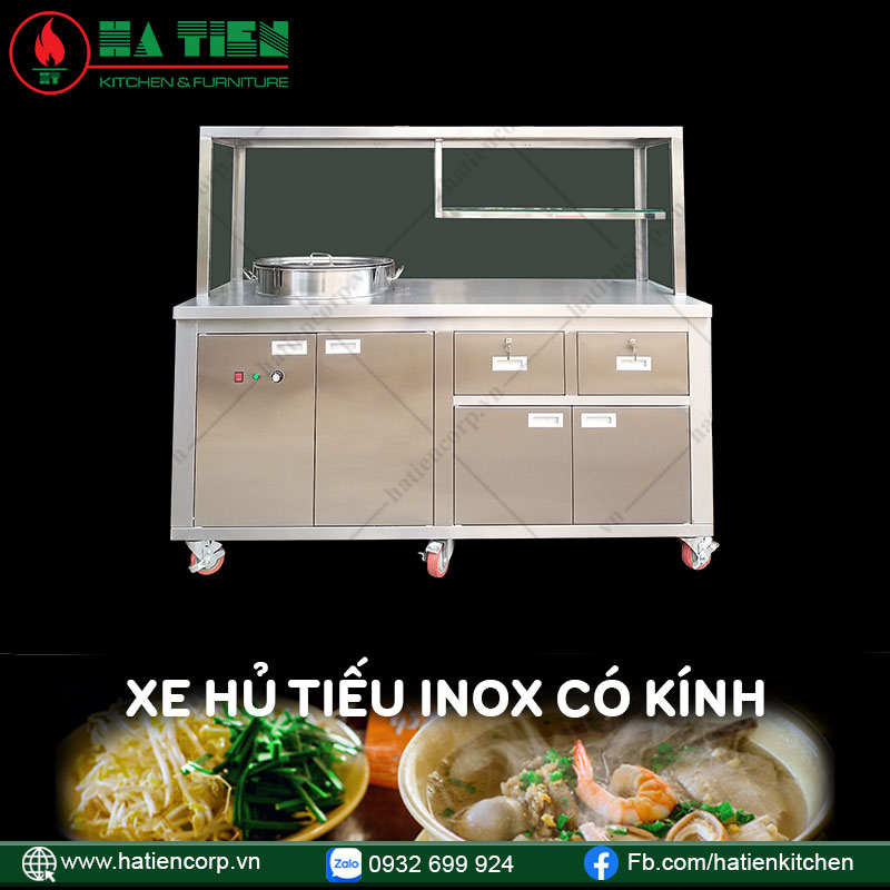 Xe Hủ Tiếu Inox Có Kính Dùng Điện