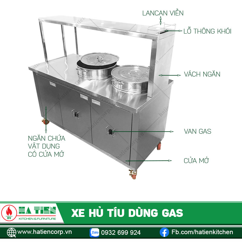 Cấu tạo của xe bán hủ tiếu inox dùng gas