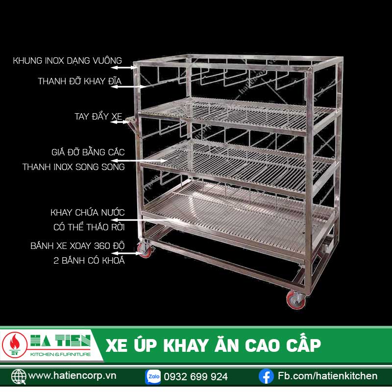 Xe úp khay ăn bằng inox cao cấp - Xe phơi khay cơm inox