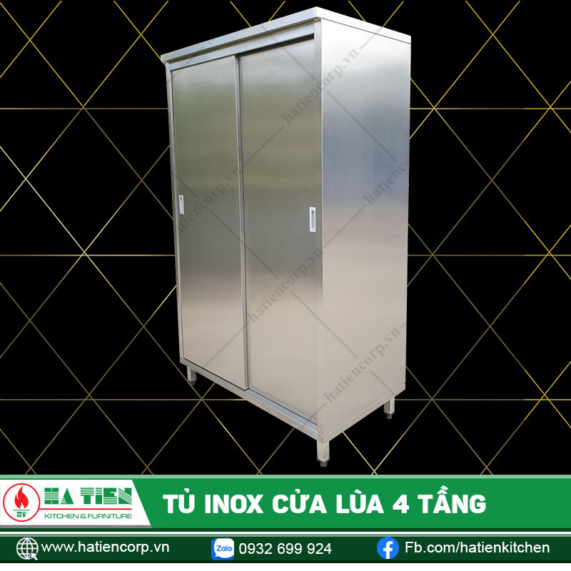 Tủ Inox Cửa Lùa 4 Tầng