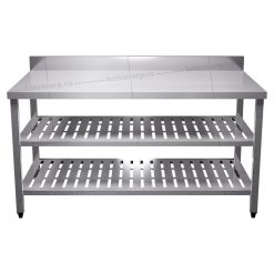 Bàn inox 3 tầng kệ đột lỗ có thành