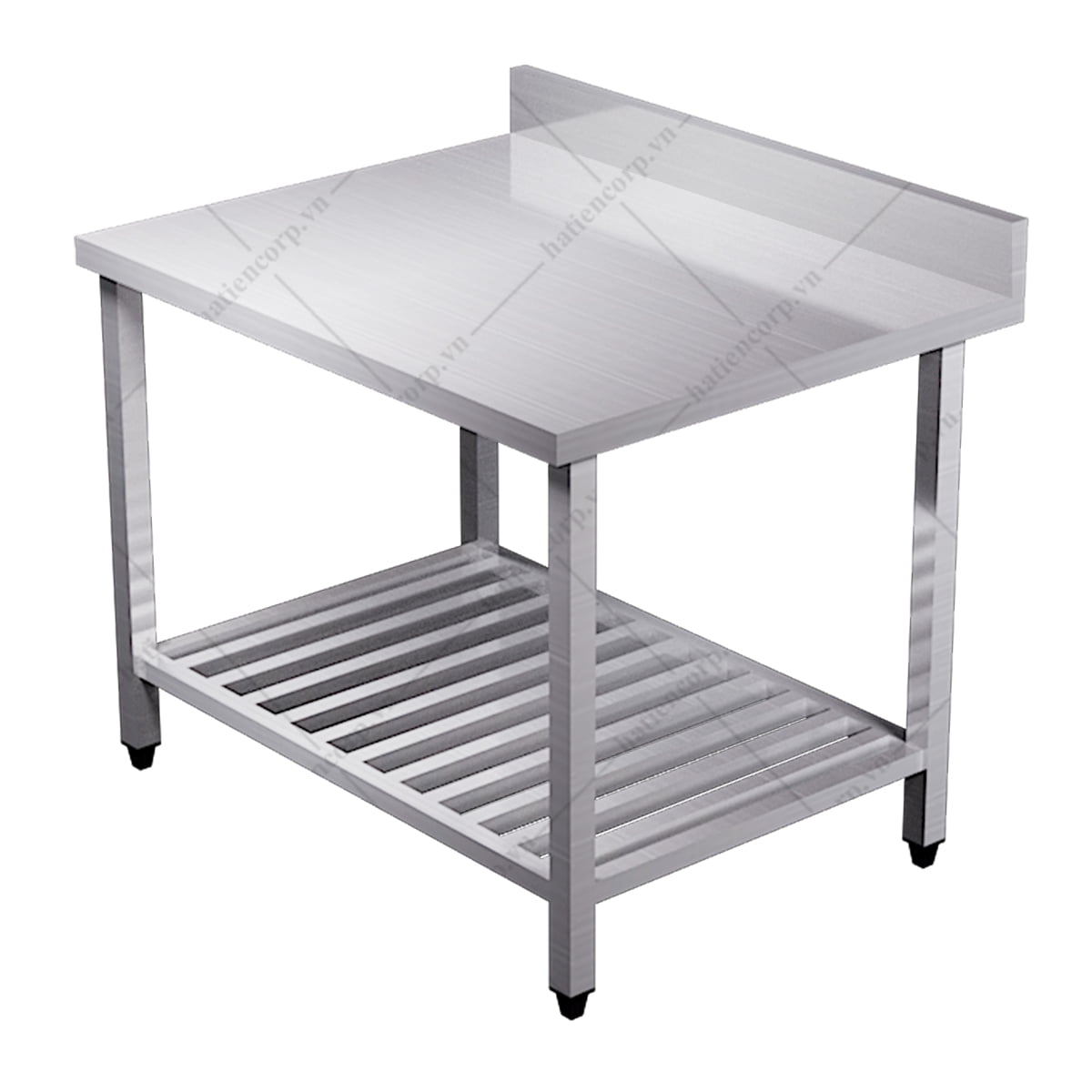 Bàn inox 2 tầng kệ thanh có thành