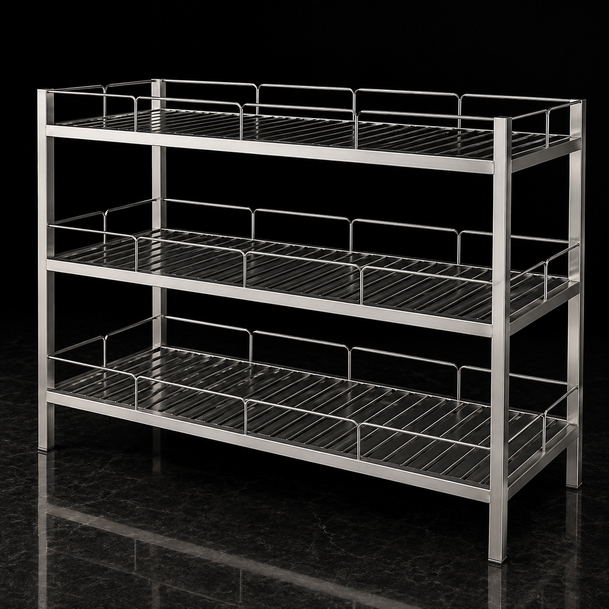 Kệ inox - Kệ thanh 3 tầng có lan can