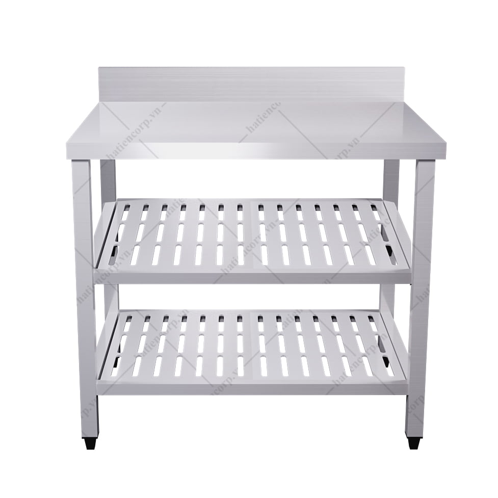 Bàn inox 3 tầng đột lỗ có thành