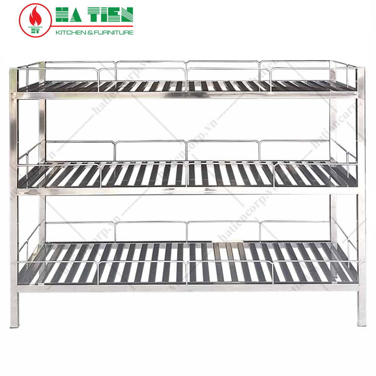 Kệ inox - Kệ thanh 3 tầng có lan can
