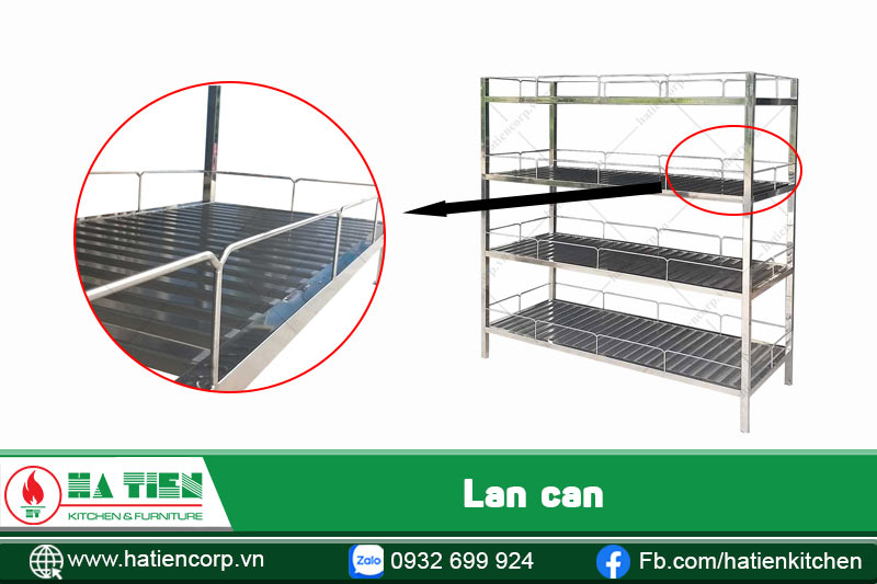 Kệ úp chén inox 4 tầng có lan can