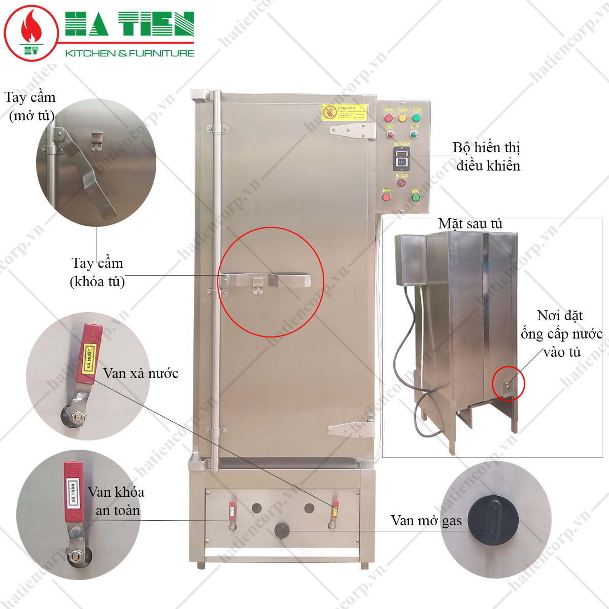 Cấu tạo tủ nấu cơm công nghiệp 70kg bằng gas và điện
