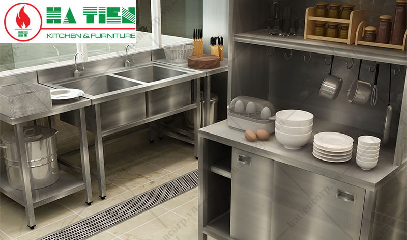 Chậu rửa inox 2 ngăn trong nhà hàng