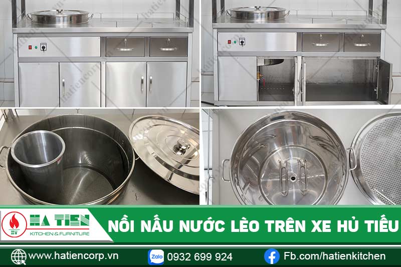 Nồi nấu nước lèo trên xe bán hủ tiếu