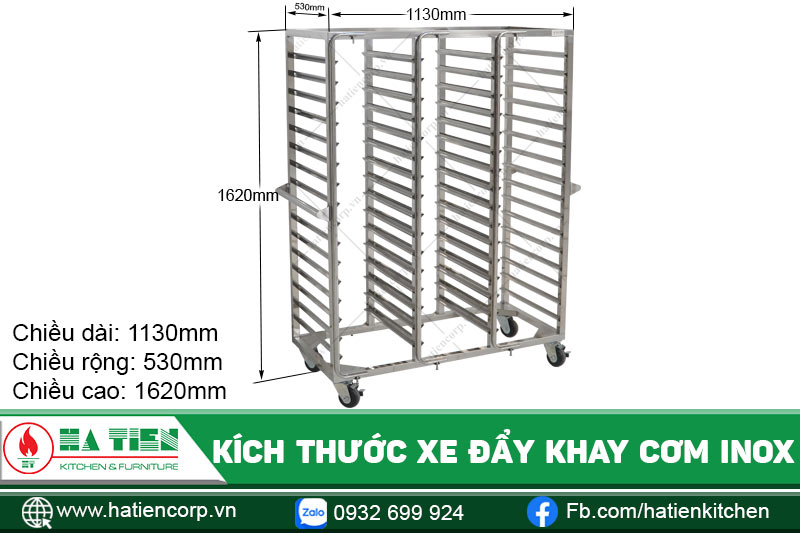 Kích thước xe đẩy khay cơm inox