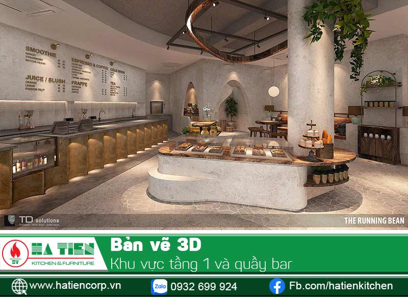 Bản thiết kế 3D khu vực quầy bar