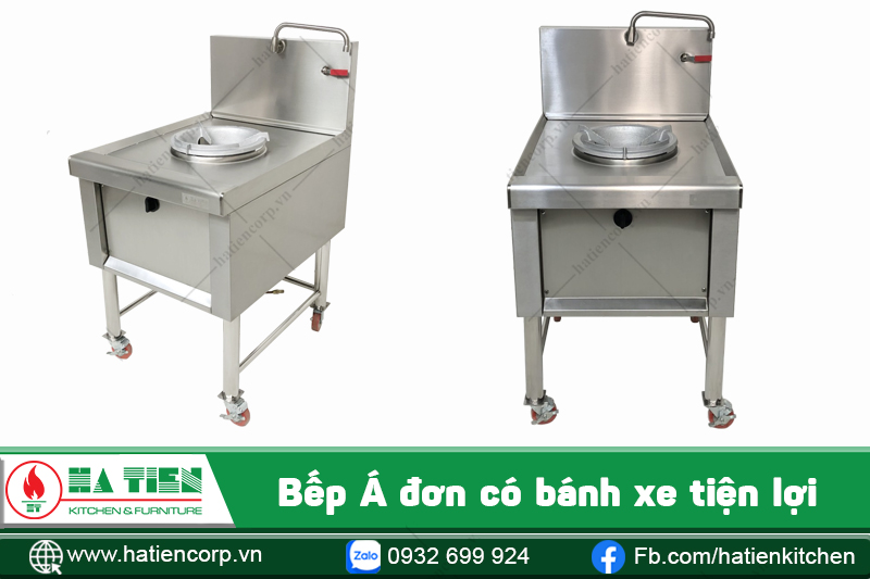 Bếp Á inox đơn gắn bánh xe tạo thuận tiện cho việc di chuyển