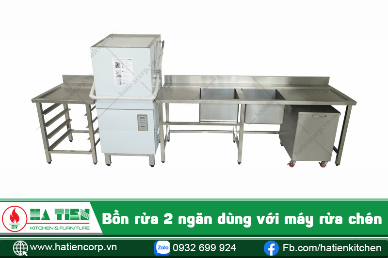 Máy rửa chén lắp đặt với bồn rửa 2 ngăn