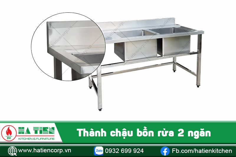 thành bồn rửa 2 ngăn máy rửa chén