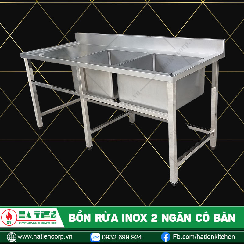 bồn rửa chén inox 2 ngăn có bàn