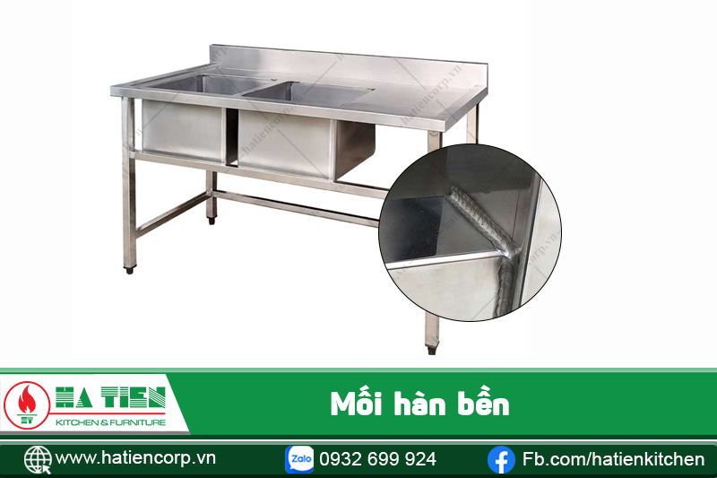 mối hàn bồn rửa chén inox 2 ngăn