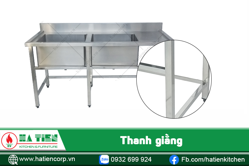 bồn rửa chén inox 2 ngăn có thanh giằng