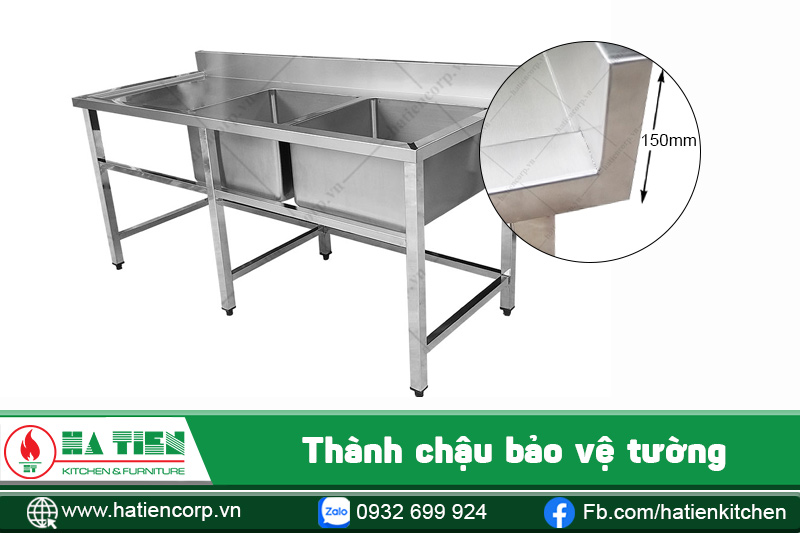 Thành bồn rửa chén inox 2 ngăn