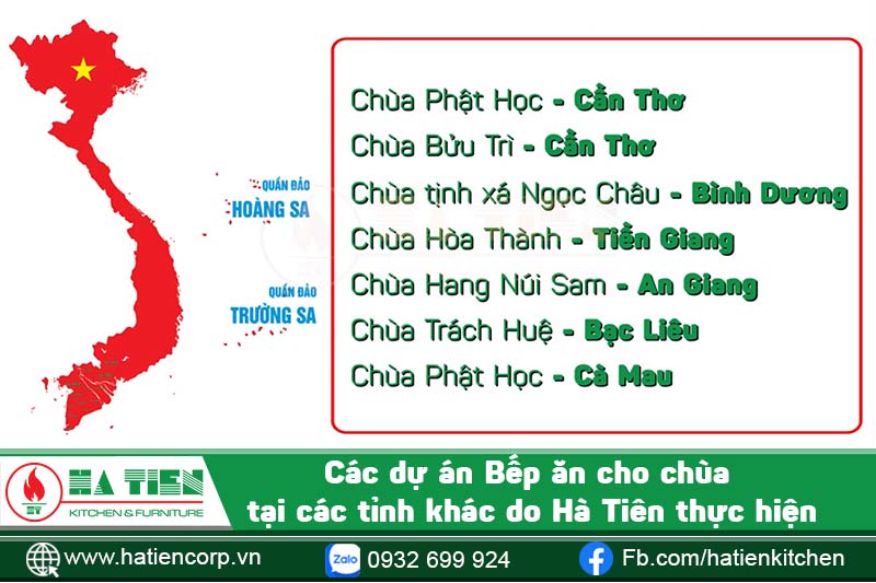 Bếp ăn cho chùa tại các tỉnh do Hà Tiên thực hiện
