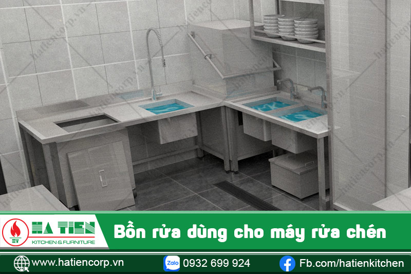 bồn rửa 3 ngăn inox dùng cho máy rửa chén