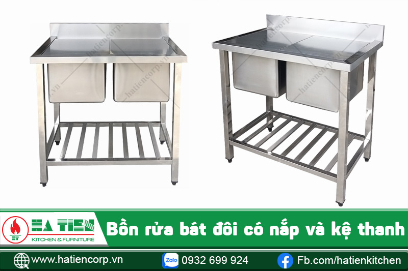 Bồn rửa bát đôi có nắp và kệ đẹp