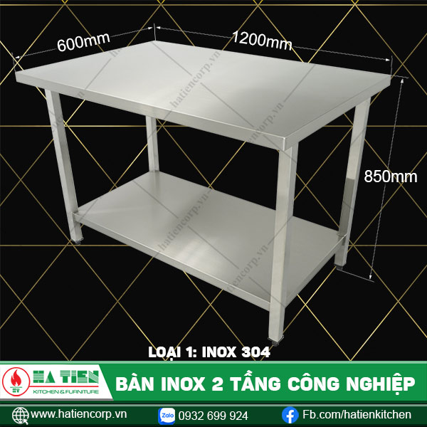 bàn inox 2 tầng chữ nhật