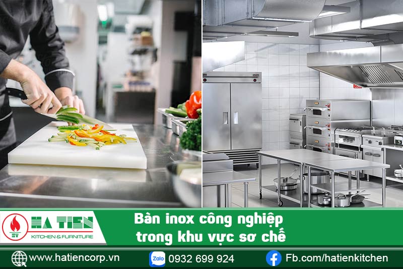 Bàn inox 2 tầng công nghiệp trong khu vực sợ chế