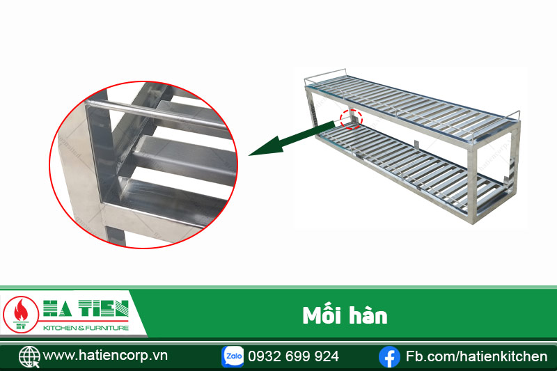 mối hàn của kệ chén 2 tầng treo tường