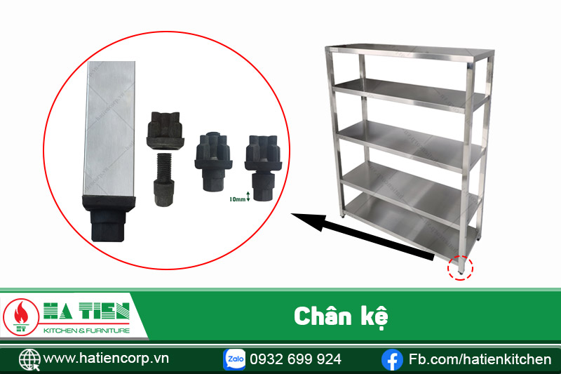 chân kệ inox 5 tầng