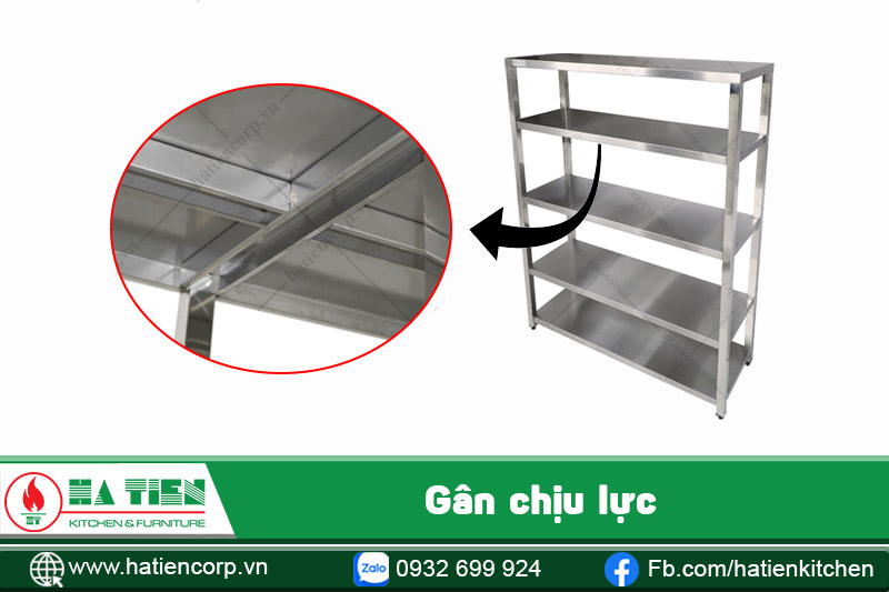 kệ inox 5 tầng có gân chịu lực