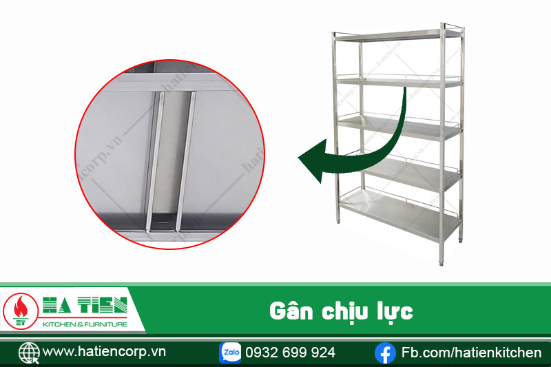 Kệ inox để xoong nồi có gân chịu lực
